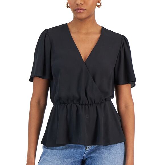 INC International Concepts Women's Flutter Sleeve Ruffle Top XL Black NWT - Picture 1 of 1